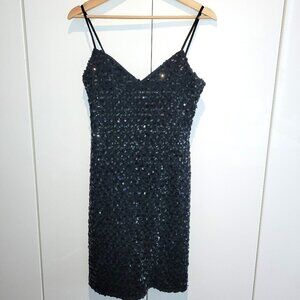 Vintage 80s Black Sequin Slip Dress Size S